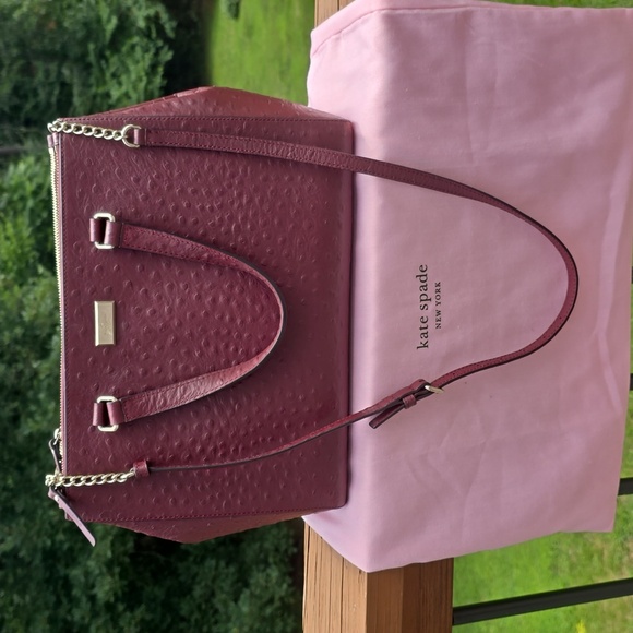 Kate Spade Bristol Drive Ostrich Cherrywood bag 2 Way Bag - Picture 1 of 15